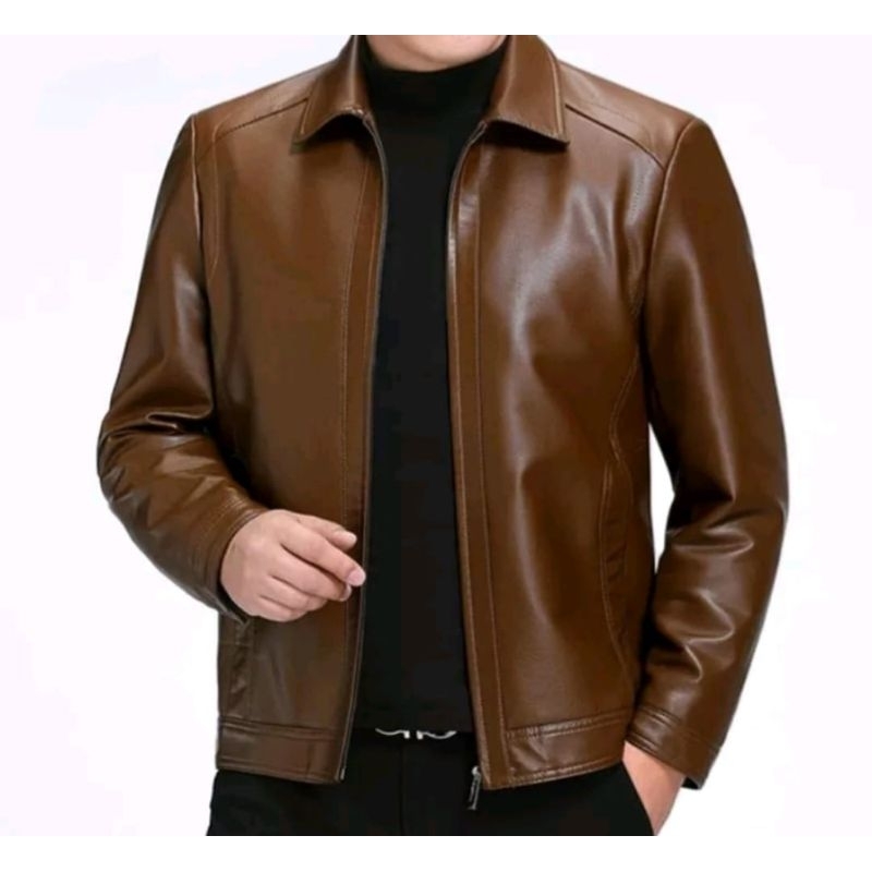 jaket kulit pria elegan/jaket kulit sintetis semi jas terlaris