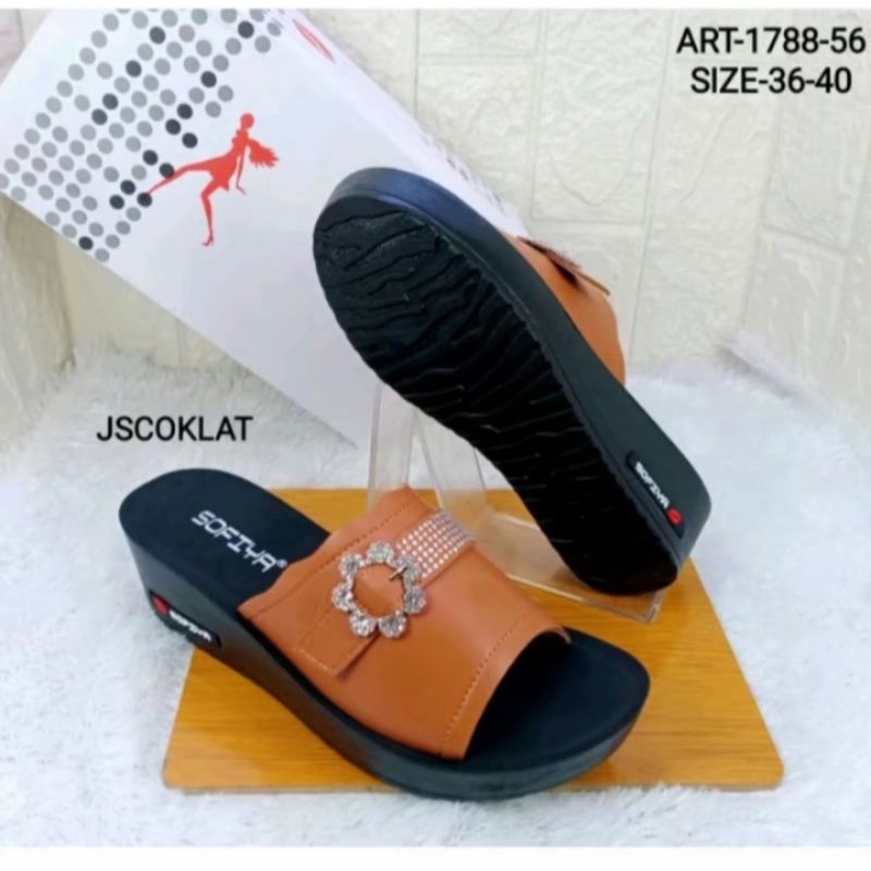 New Arrival Sandal Wedges Sofia Import Terbaru 2024/Sandal Wanita Wedges Selop Motif Kekinian