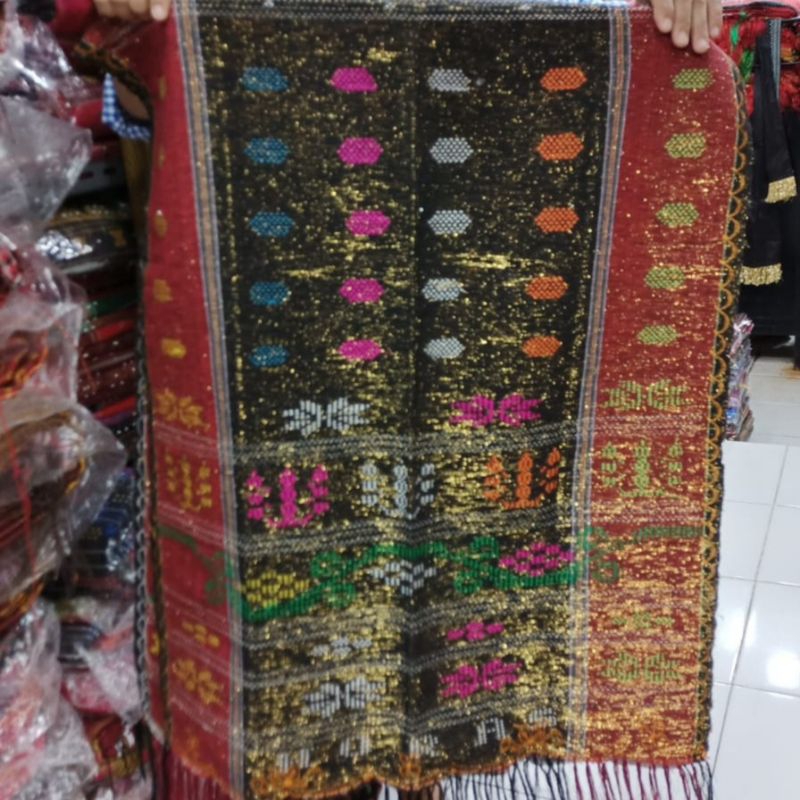 ulos Batak Toba/Mandailing sisi merah Glitter emas