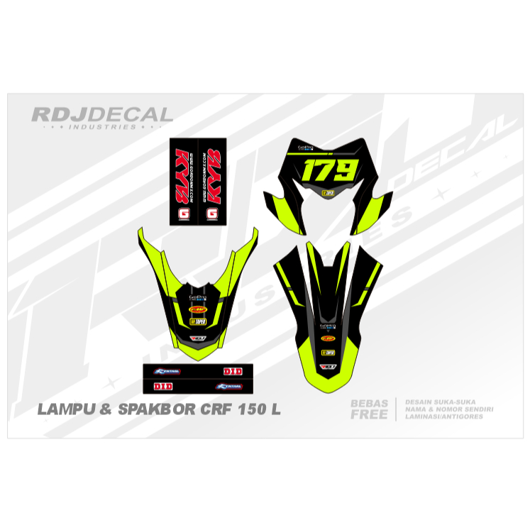 DECAL STICKER BATOK LAMPU CRF L (009) DEKAL STIKER SPAKBOR DEPAN BELAKANG KEPALA HITAM ABU HIJAU IJO