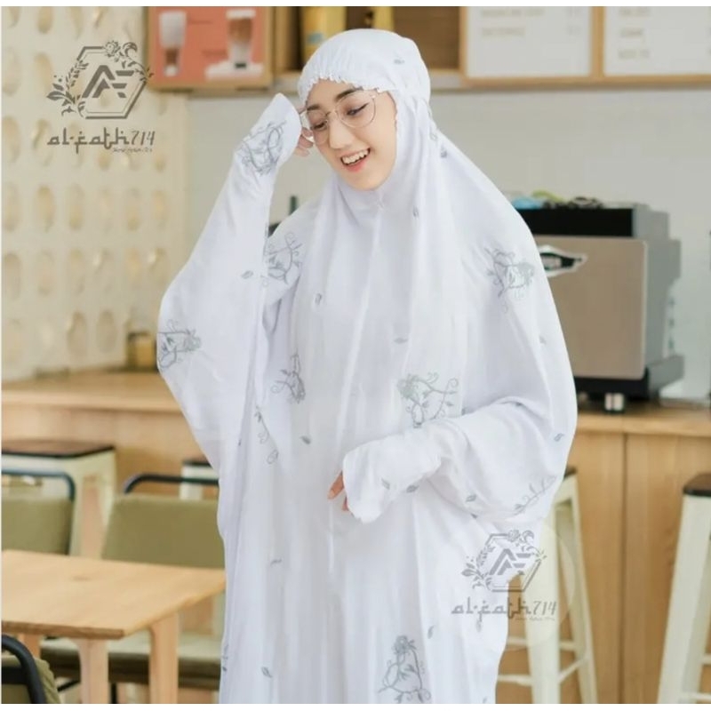 ALRAZZAQ - Mukena Terusan Bordir Bunga Love Rose Rayon Timbul Lajuran Dewasa