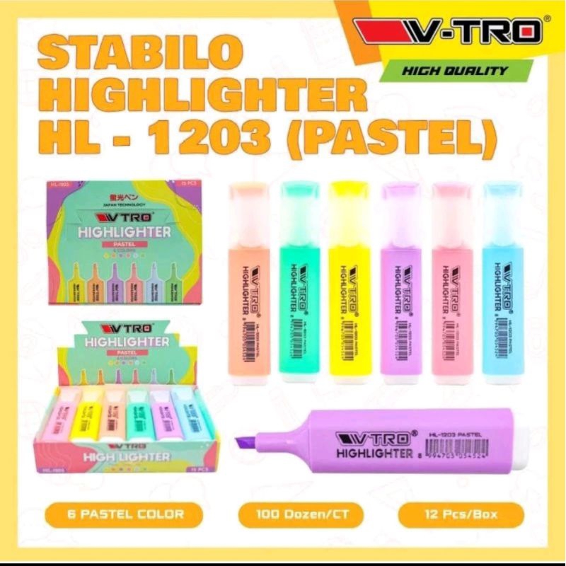 

1 Pack/12Pcs Stabilo V-tro Highlighter HL1203 - Pastel