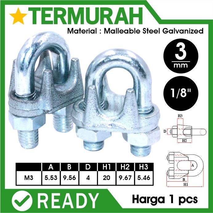 Wire Rope Clip Klem Seling Kuku Macan Galv 3mm 1/8" CLAMP KAWAT sling