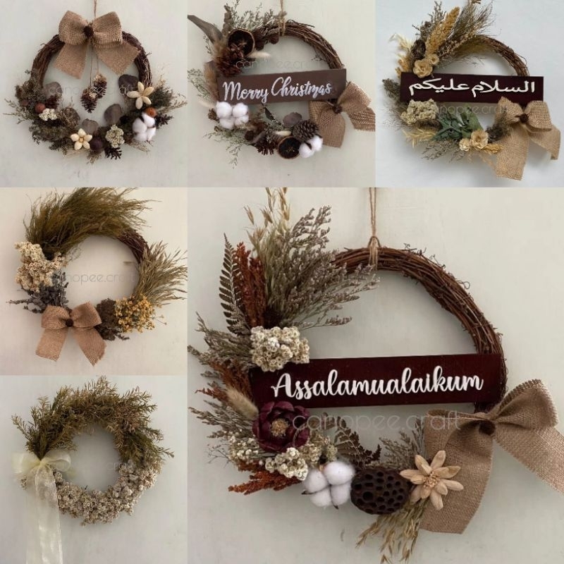 Gantungan Pintu Hiasan Dinding Wreath Bunga Kering