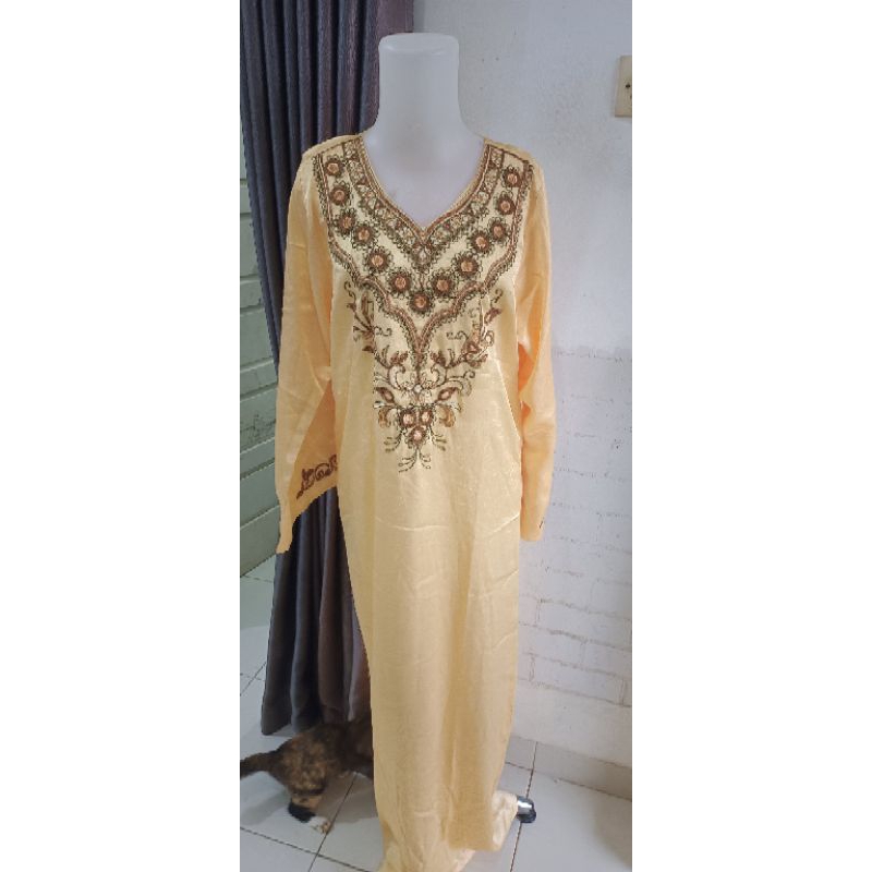 pl Gamis Pesta Gold bahan premium Glossy Variasi bordir Mewah
