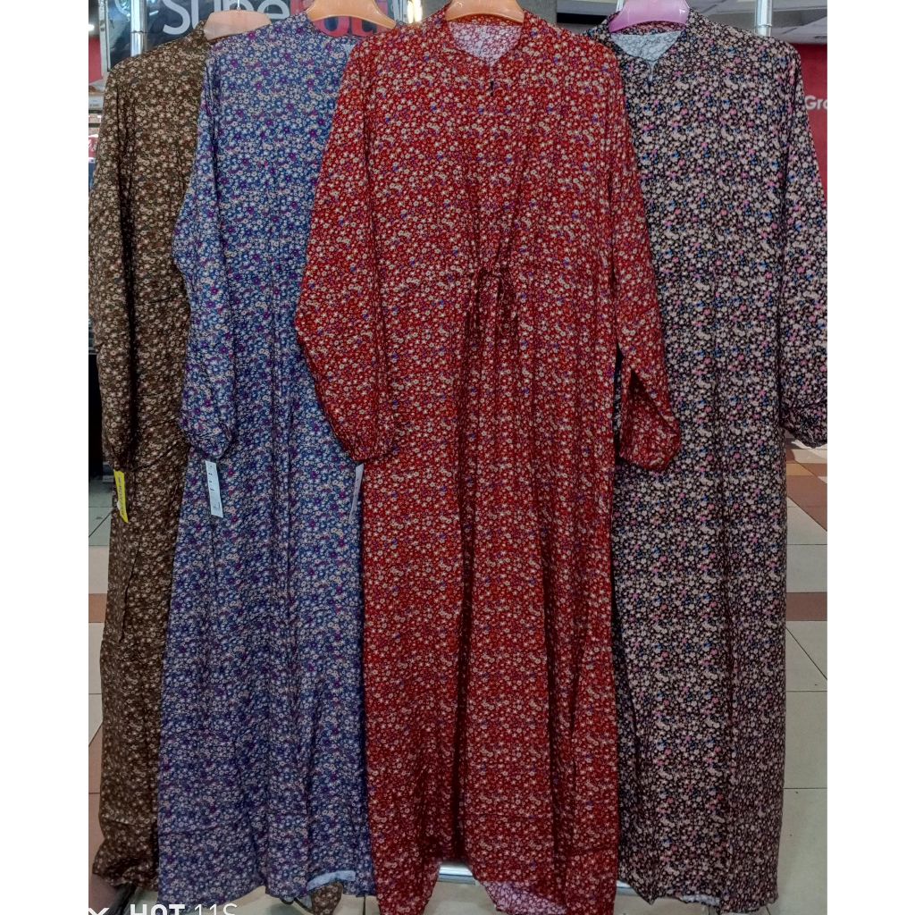 GAMIS BAHAN KATUN RAYON, MODEL KERAH SANGHAI, CORAK BUNGA KECIL