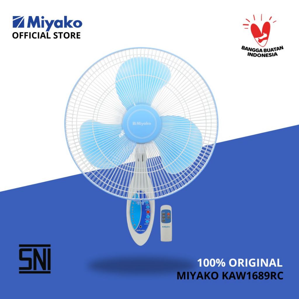 Kipas Angin Miyako KAW1689RCGB Jaring Besi - Kipas Dinding / Wall Fan - Biru [16 Inch]