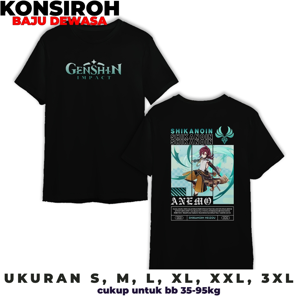 KAOS DEWASA - GENSHIN IMPACT SHIKANOIN HEIZOU - KAOS HEIZOU ANEMO - KAOS PREMIUM DEWASA - BAJU UNTUK