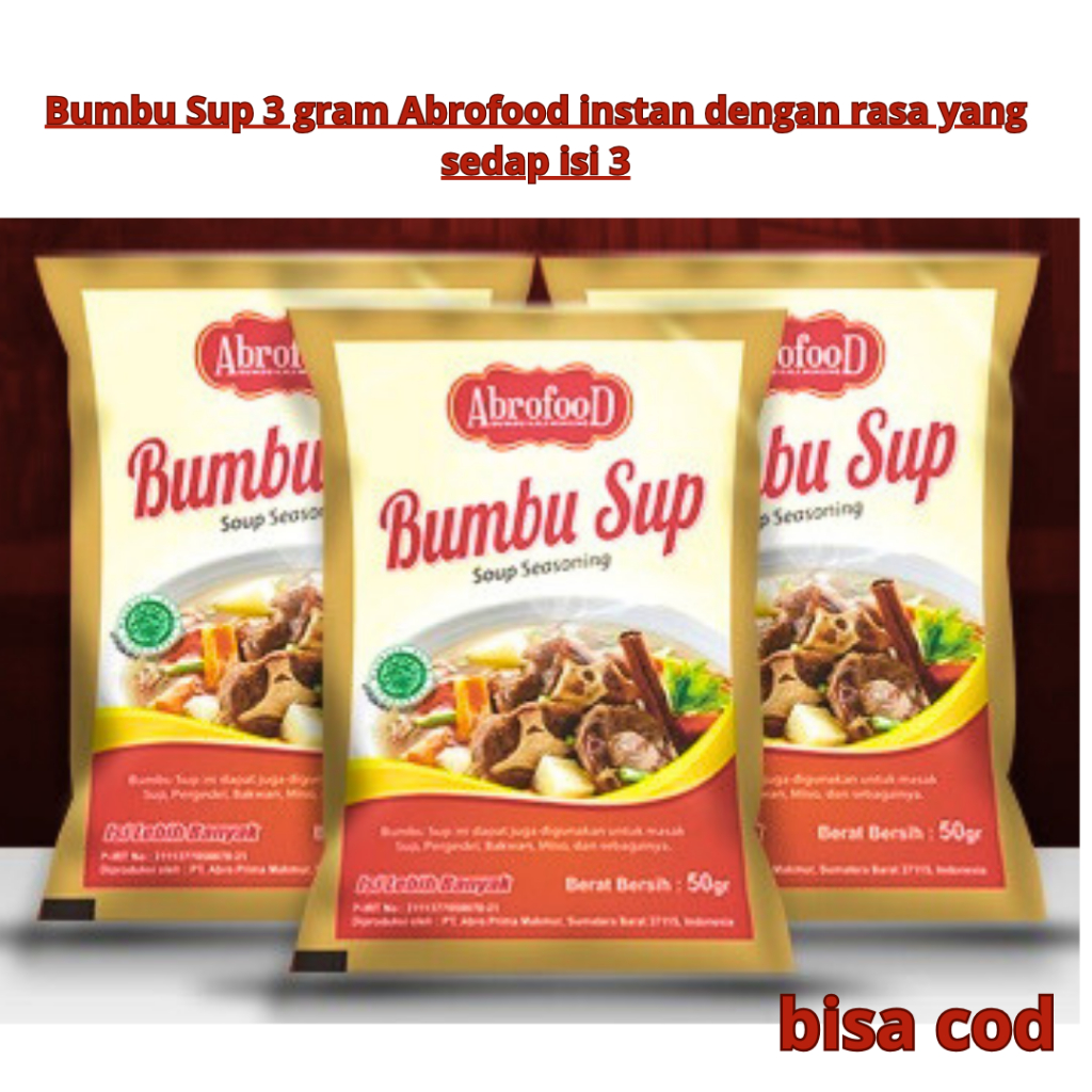 

Bumbu Sup 3 gram Abrofood instan dengan rasa yang sedap