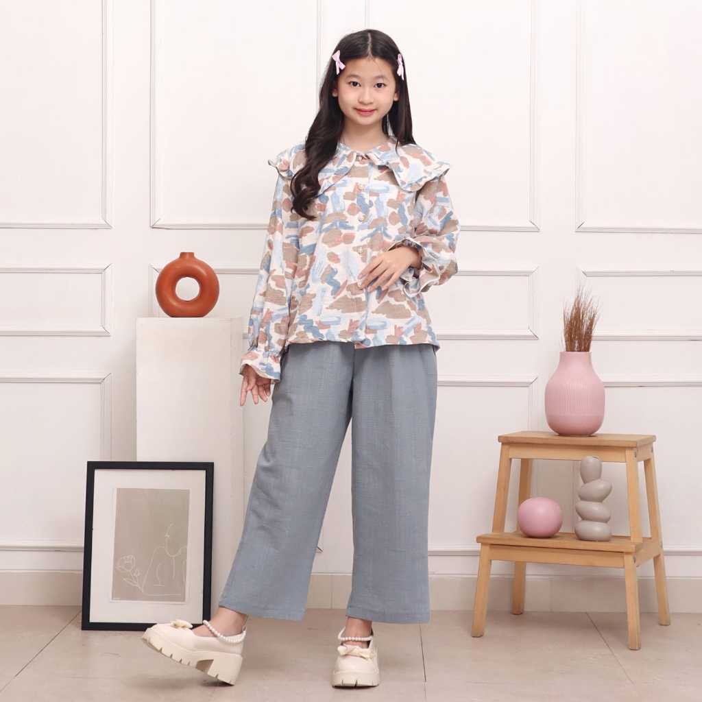 Liliana Kids Mariposa set - Setelan Kulot Lengan Panjang Motif Abstrak Anak Perempuan