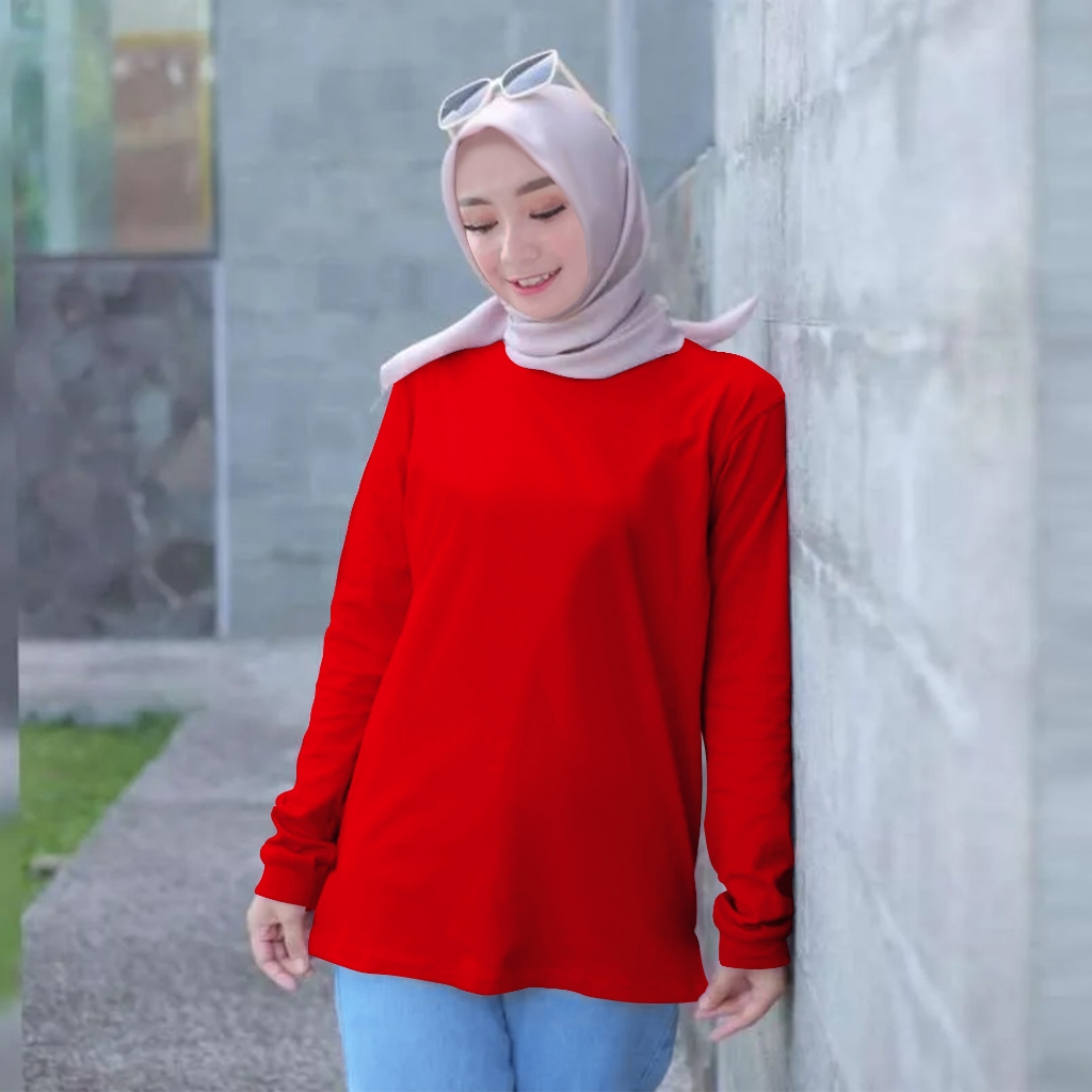 jeseta kaos merah lengan panjang jumbo L XL XXL