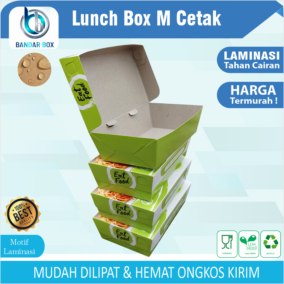 DUS IVORY M HIJAU CETAK///PAPER LUNCH BOX SIZE M LAMINASI DUS KUE PISANG COKLAT ROTI BOX NASI AYAM