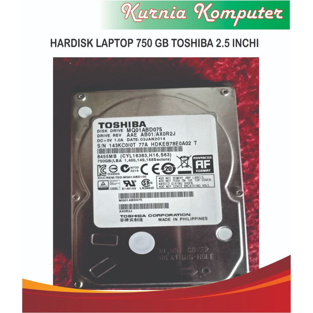 HARDISK LAPTOP HDD 750 GB TOSHIBA 2.5 INCHI