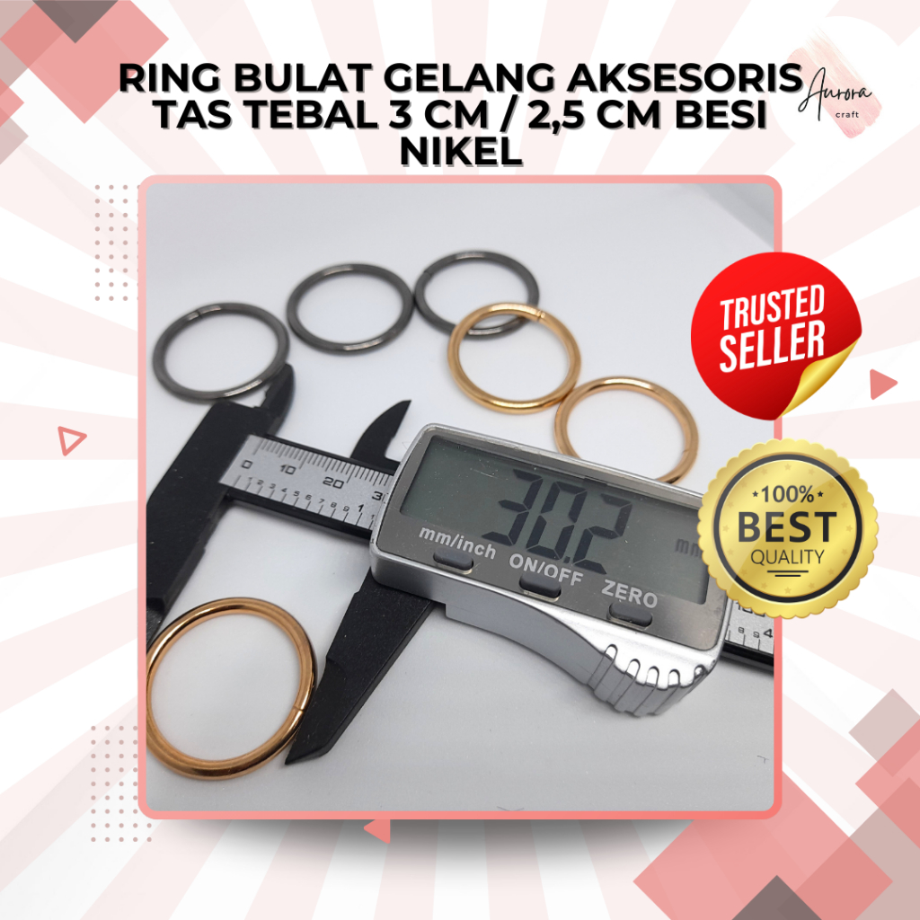 RING BULAT GELANG AKSESORIS TAS TEBAL 3 CM / 2,5 CM BESI NIKEL