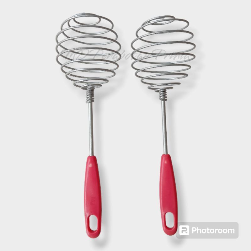 Pengaduk Adonan Kue Pengocok Telor Kocokan Telur Spiral Stainless Steel Gagang Plastik Manual Tradis