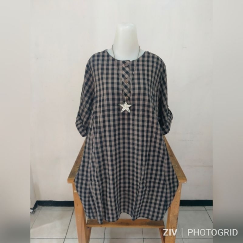 TUNIK JUMBO 5L LD 130 MOTIF KOTAK KOTAK T1736