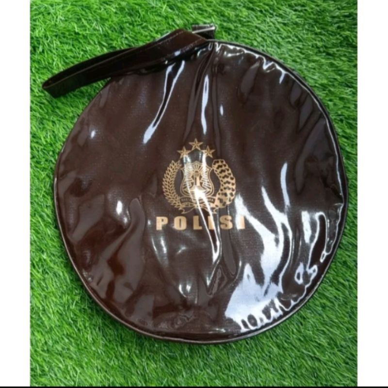tas topi pet polri coklat dan biru