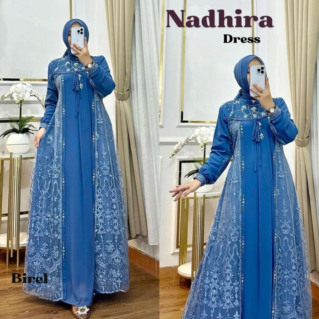 Nadhira Dress Brukat Bahan Ceruty Babydol Model Gamis Terbaru Dress Kondangan ELF