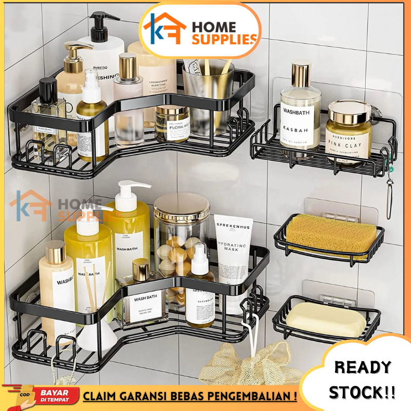 KF Rak Sudut Kamar Mandi Jumbo 1 SET Tempel Dinding Serbaguna Free Perekat / Rak Kamar Mandi Tempel 