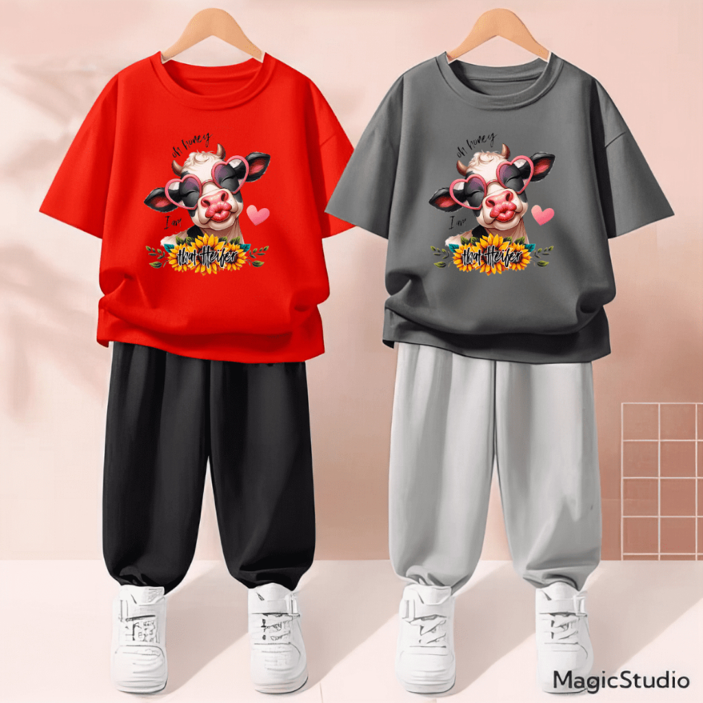 JBF One Set Baju Anak Perempuan Kaos Oblong Dan Joger Cow Honey Usia 1-7 Tahun