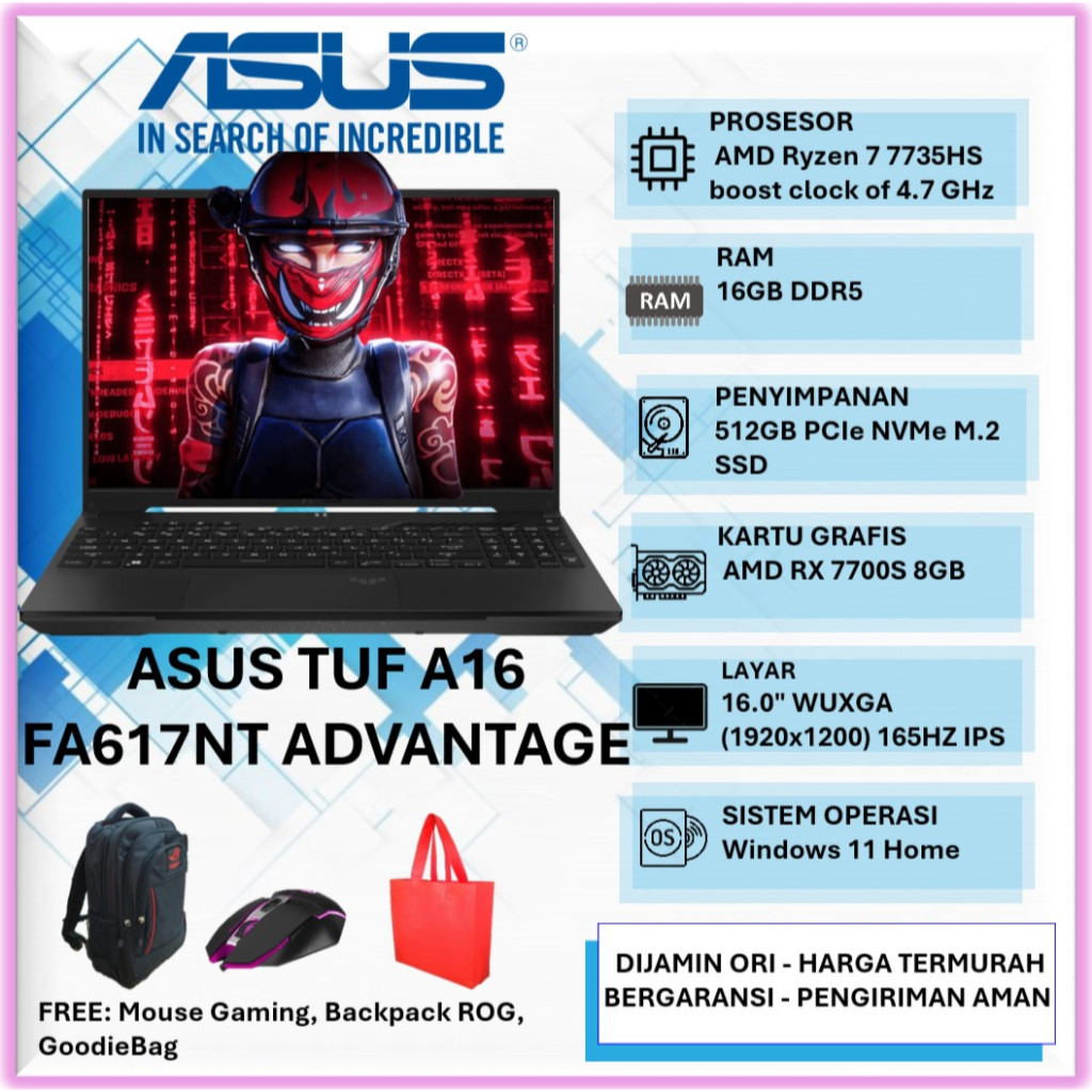 Laptop Gaming ASUS TUF A16 AMD Ryzen 7 7735HS 16GB DDR5 AMD RX 7700S 8GB Black