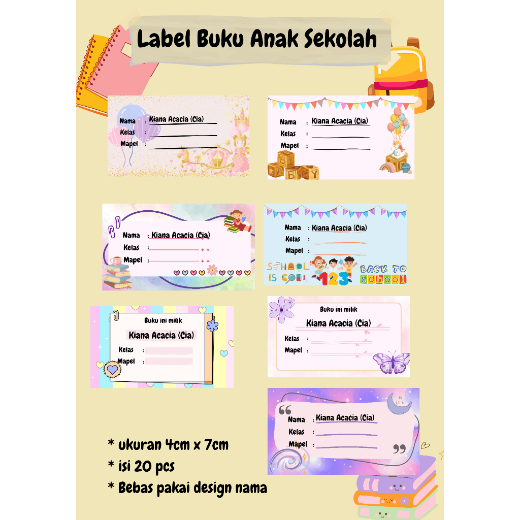 

STICKER LABEL NAMA BUKU SEKOLAH (GIRLS EDITION) // Sticker Buku Anak // Sticker Buku Sekolah // Label Buku Sekolah // Label Buku Pelajaran