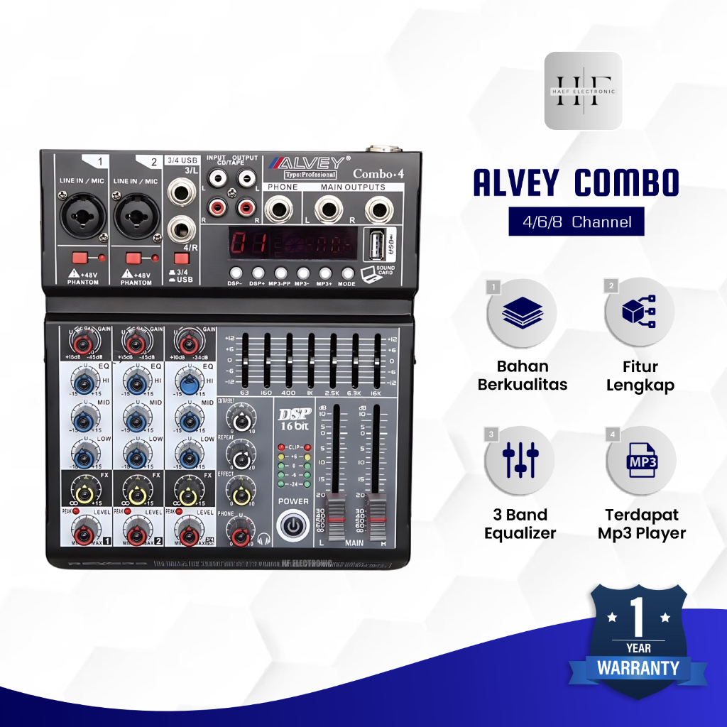 Mixer Alvey Audio Effect Reverb Original Mixer 4 Channel / 6 Channel / 8 Channel HF_ELECTRONIC