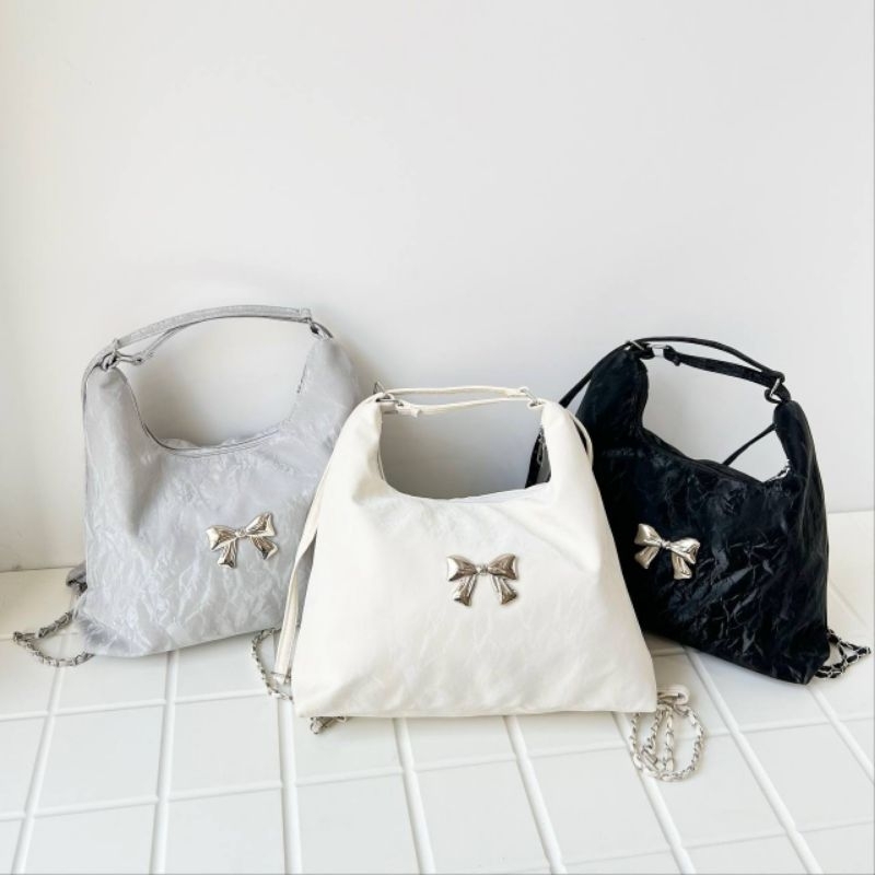 Tas tote bag ransel hitam putih silver