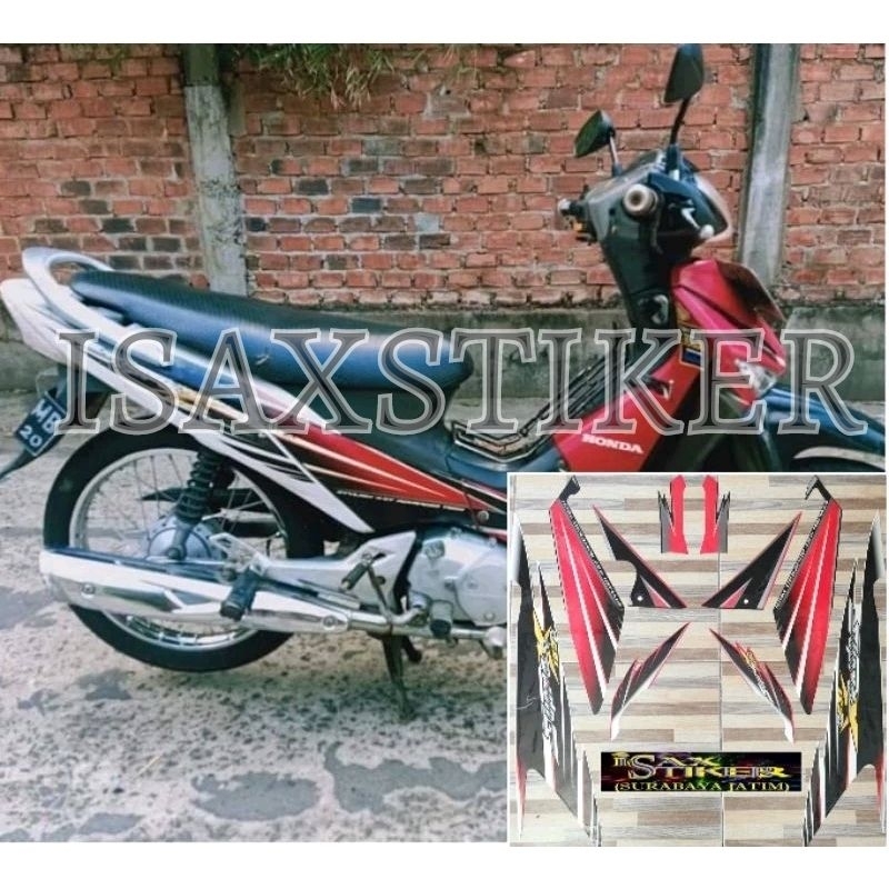 striping original Honda Supra X 125 D merah putih tahun 2005 2006