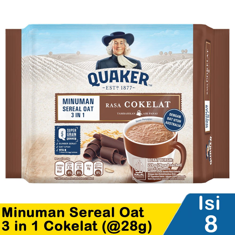 

quaker minuman serbuk 3 in 1 cokelat 8x28gr