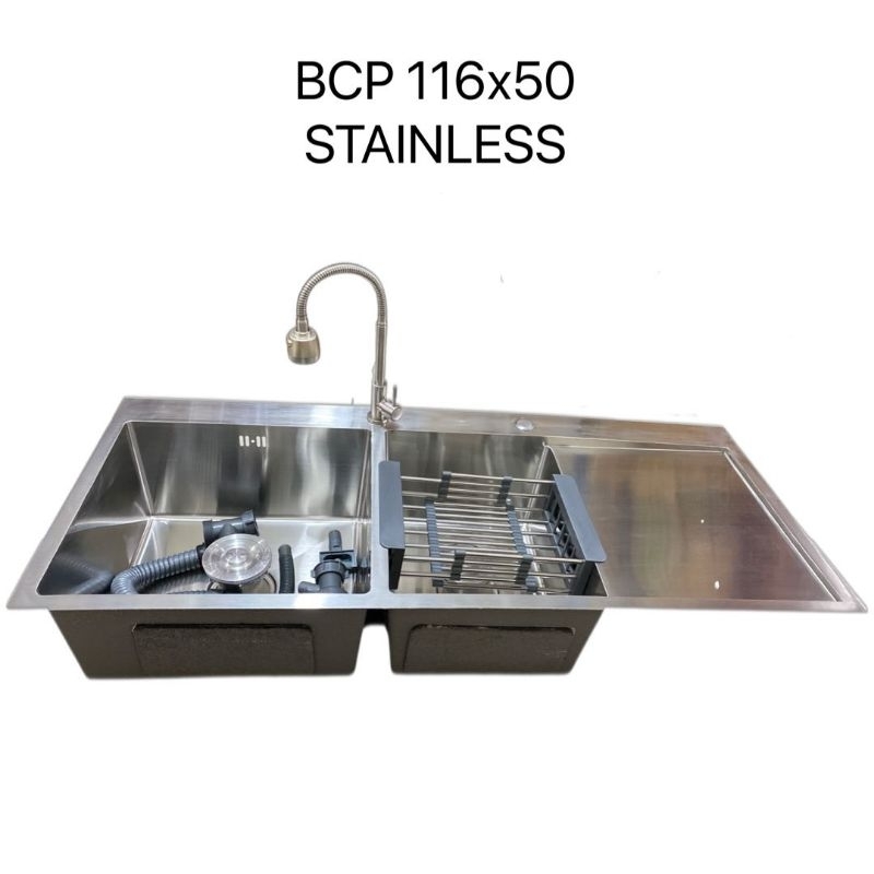 BCP FULL SET MEJA 2L SINK FULL SET BAK CUCI PIRING 2 LUBANG MEJA SS FULL SET MEJA