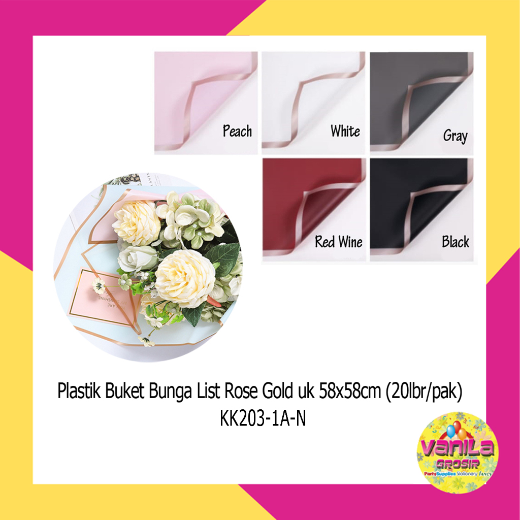 

(20Lembar) Kertas Kado Buket Bunga List Rosegold, cellophane wrapping, flower wrapping paper, kertas buket, kertas cellophane