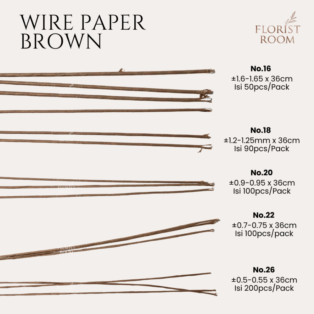 

Kawat Coklat Kertas No. 16 18 20 22 26 - Floral Wire - Cake Wire - FLorist Bakery