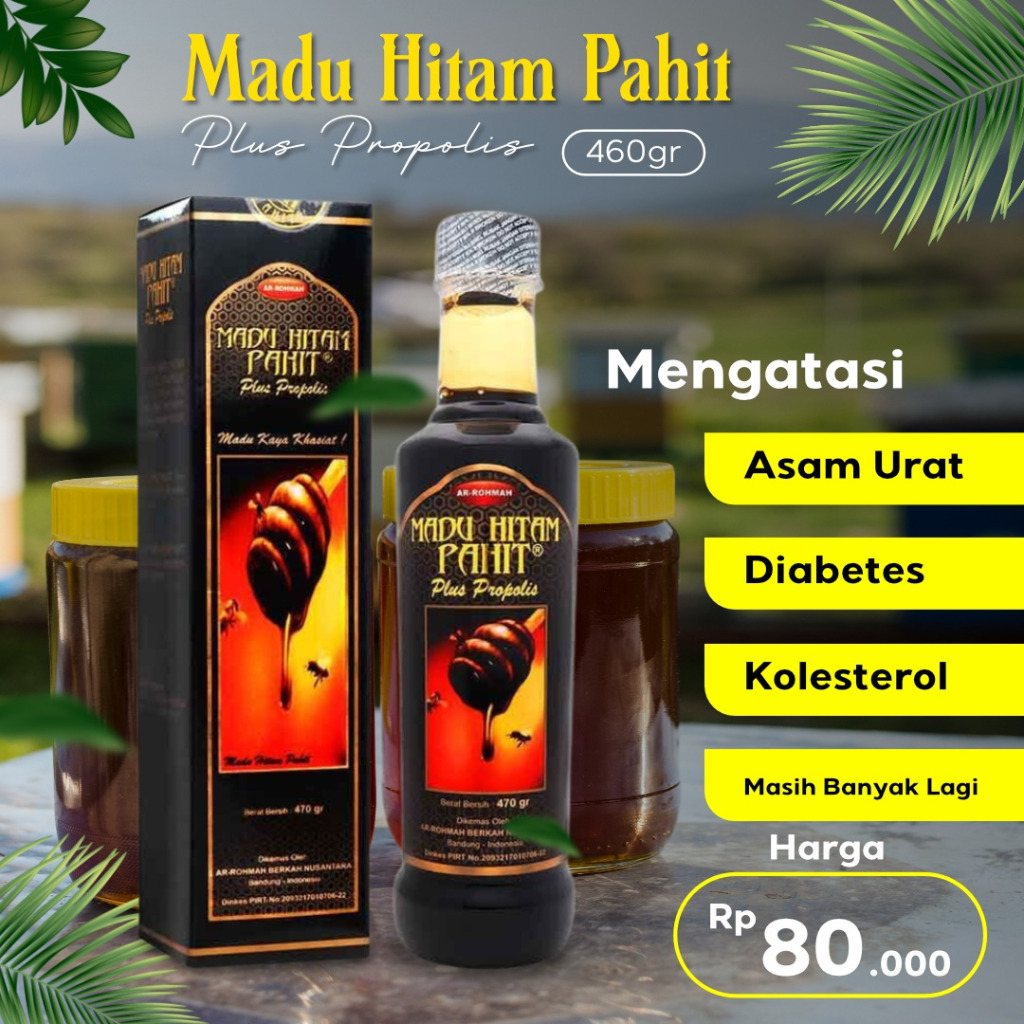 

Madu Hitam Pahit Plus Propolis 460 gram Ar Rohmah