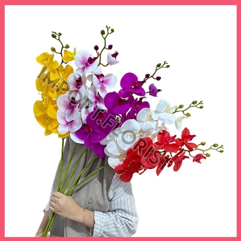 Bunga Anggrek Lateks Jumbo Premium 3D Tebal Real Touch 9 Kuntum Latex Artificial Dekorasi Orchid