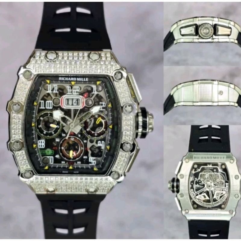 JAM TANGAN PRIA RICHARD MILLE RM11-03 FROSTED DIAMOND SILVER AUTOMATIC SWISS ETA