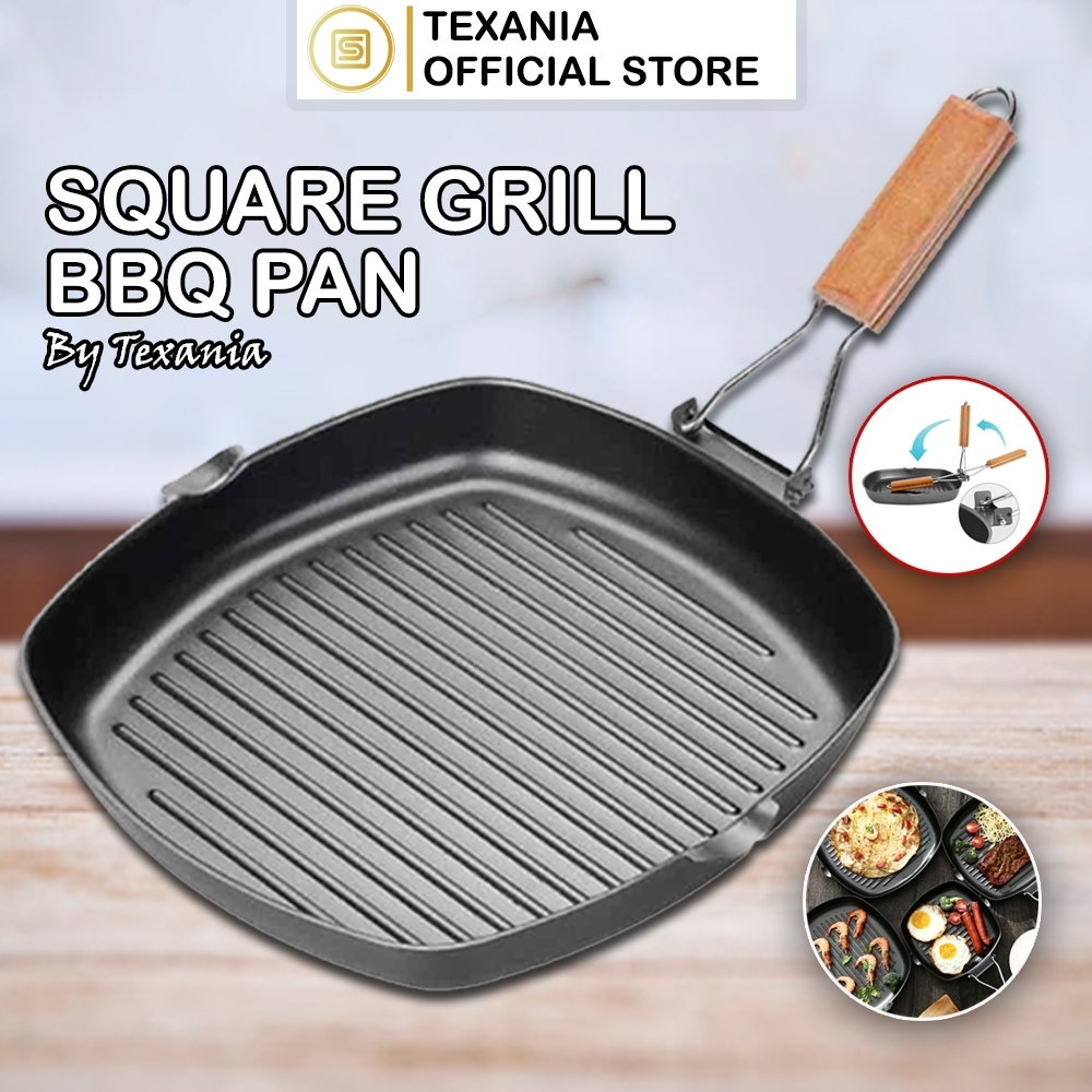 TEXANIA Square Grill Pan / Alat Pemanggang BBQ Lipat Serbaguna / Tempat Pemanggang Kotak BBQ Pemangg