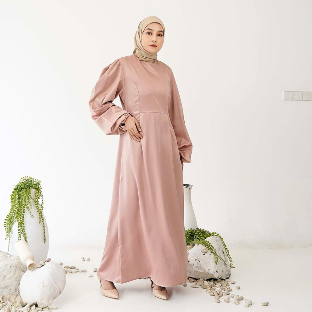 Dress Muslim Wanita  Zalwa Baju Gamis HIjab Lengan Panjang Polos Casual Satin Modern Premium