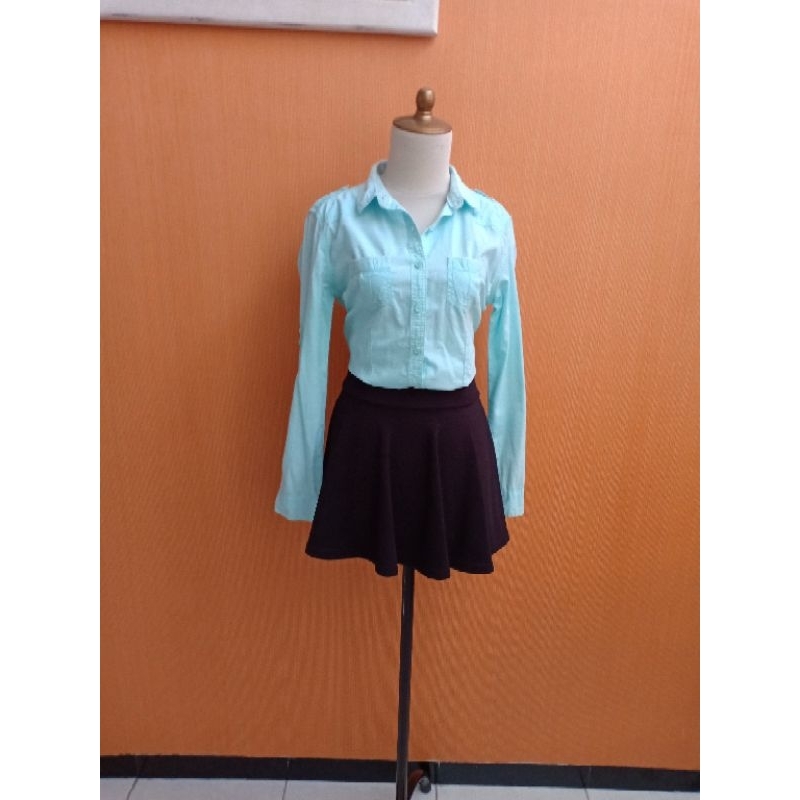 atasan kemeja wanita biru muda pastel NEVADA cewek M lengan panjang kerja kuliah