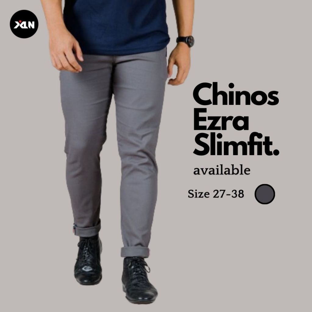 Celana Cinos Pria Panjang Slim fit Casual Bahan Melar Dewasa Warna Grey Ezra