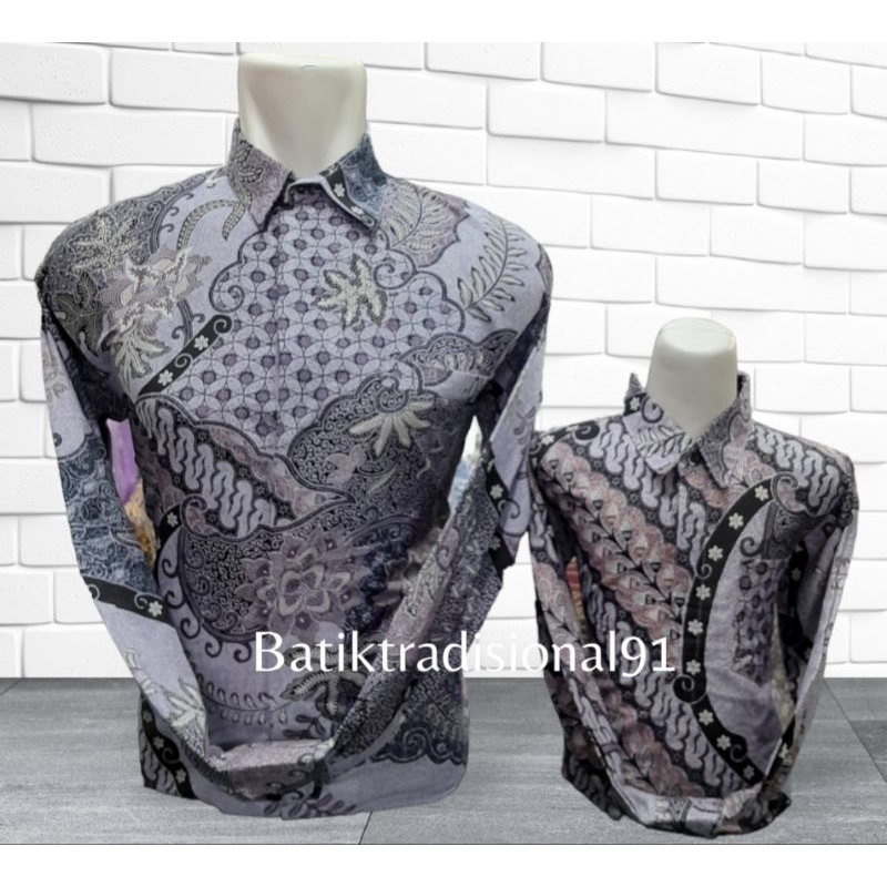 Batik Couple Ayah dan Anak Katun Solo Premium Lilac