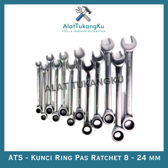 ATS Kunci Ring Pas Ratchet Rachet Fleksibel 8mm 10mm 12mm 14mm 17mm 19mm 22mm 24mm