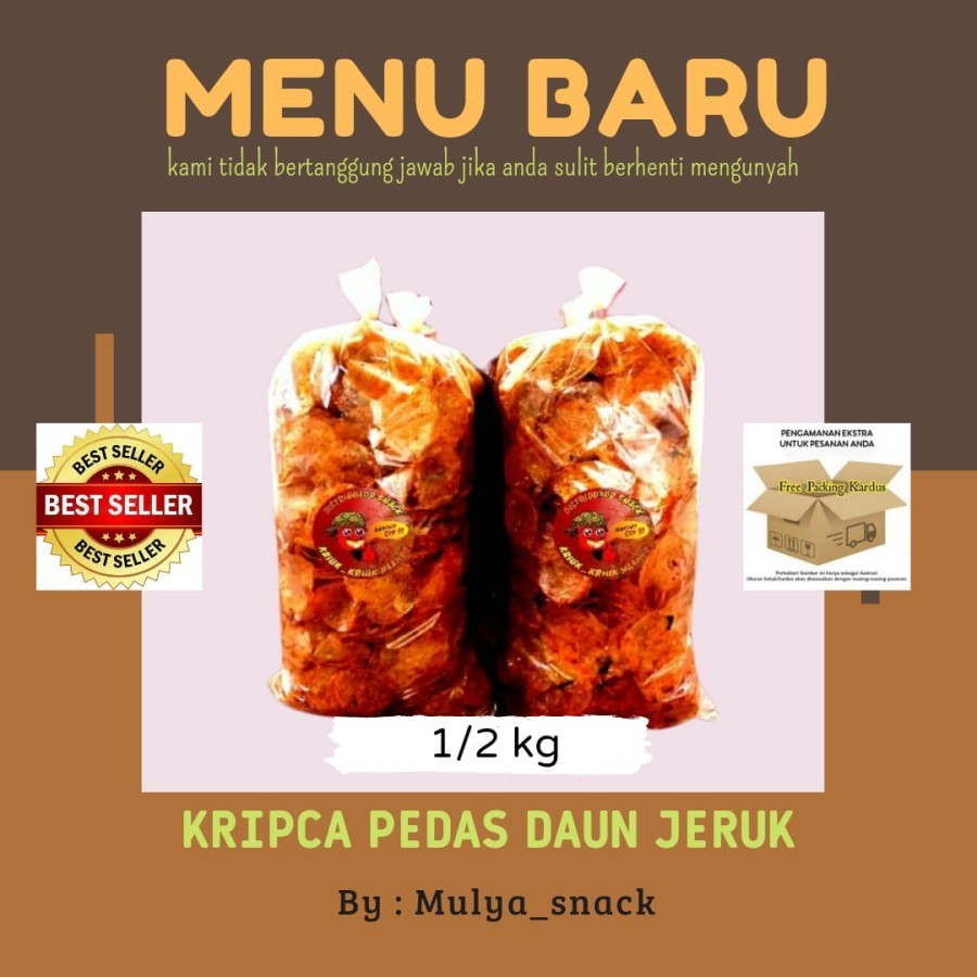 

Keripik kaca pedas jeruk 1/2kg / keripik caka pedas 500gr