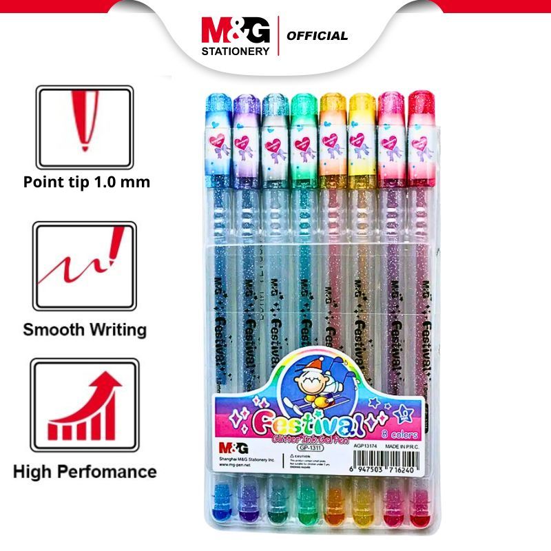 

M&G PULPEN GLITTER LUCU WARNA CERAH HARUM COLOR GEL PEN 8 COLORS 1.0MM SMOOTH WRITE WITH GLITTERY