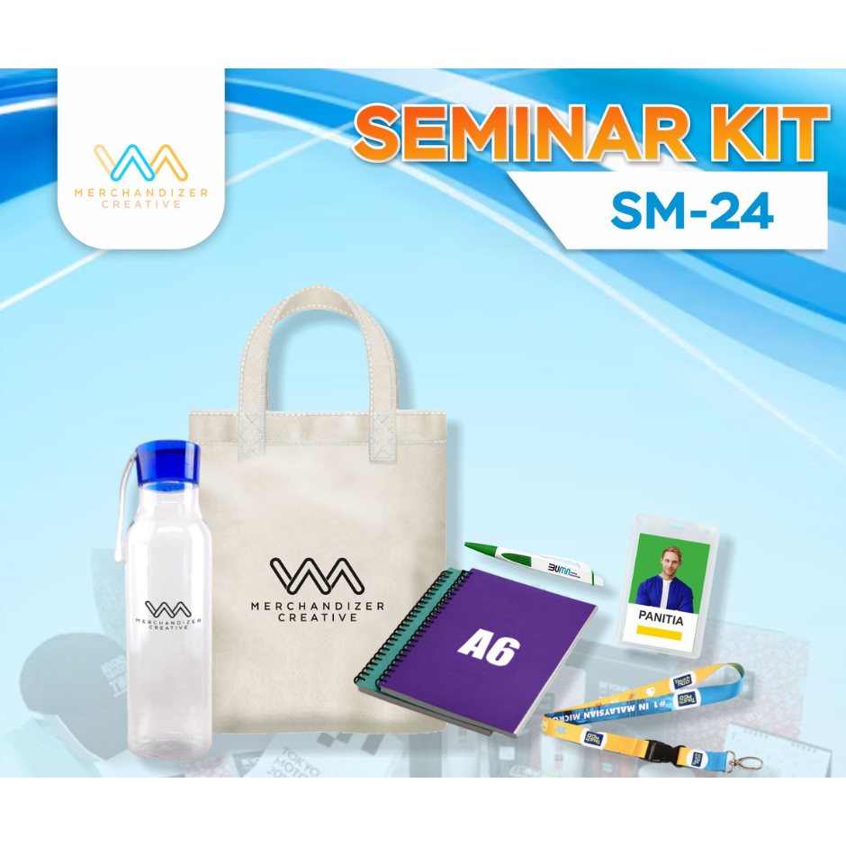 

[PROMO PAKET SEMINAR KIT] Tas Kanvas, Notebook A6 Spiral, Tumbler Colada, Pulpen Sablon, dan Lanyard Full Print+Paket Cocard - CUSTOM