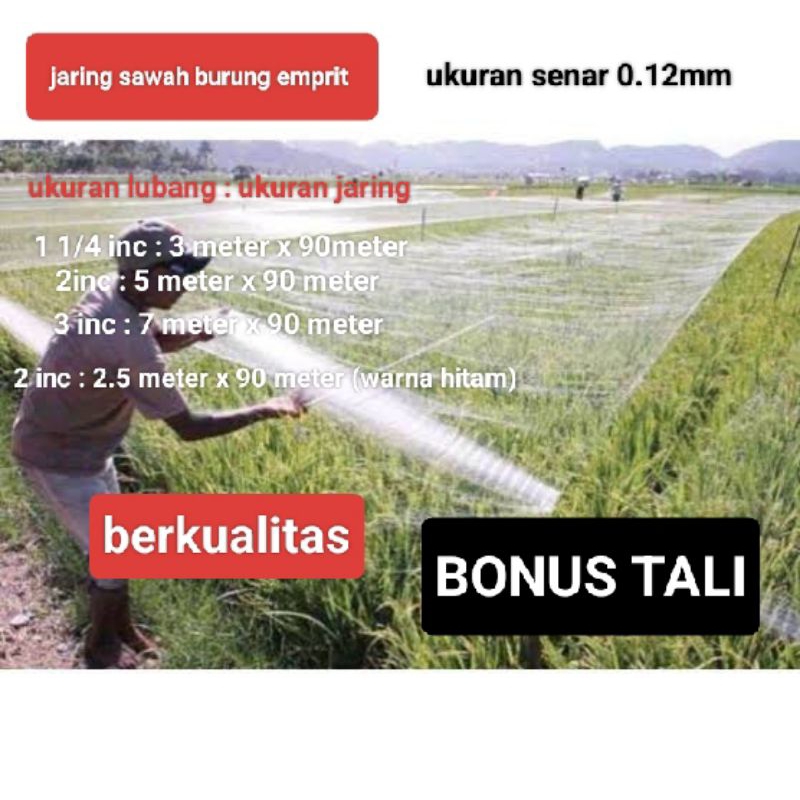 jaring burung emprit sawah pelindung padi perangkap burung bonus tali
