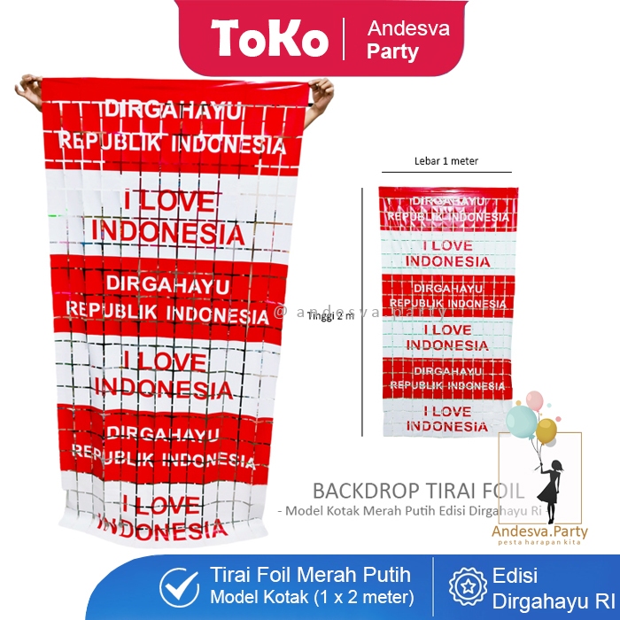 tirai foil Kotak merah putih dirgahayu ri / backdrop kotak kotak merah putih dirgahayu ri