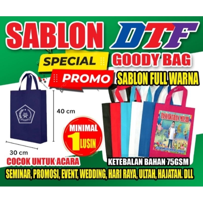 

Tas Goody Bag Custom | Goodie Bag Full Warna | Godie Back 1 Warna | Spunband Murah