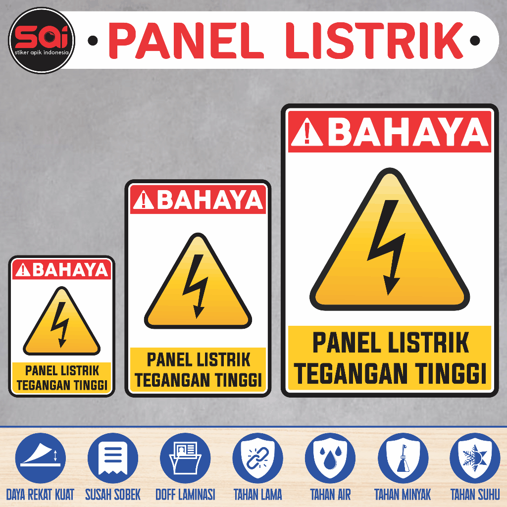 

stiker vinyl anti air/waterproof BAHAYA PANEL LISTRIK TEGANGAN TINGGI laminasi glossy