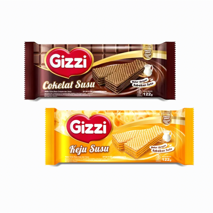 

Snack GIZZI Wafer Cream Susu 122gr - Coklat / Keju